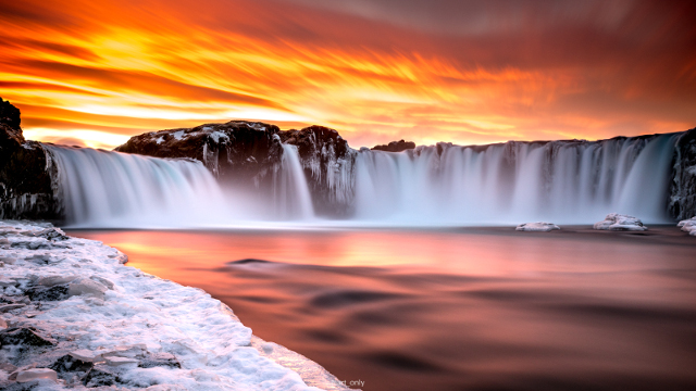 Sunset at Goðafoss waterfall