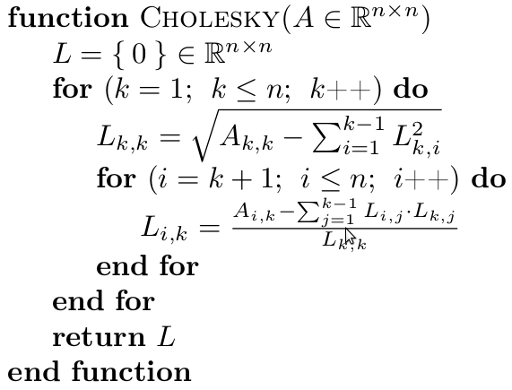 Berechnung der Cholesky-Zerlegung in Pseudocode