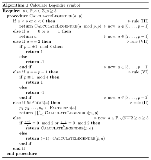 Pseudocode: Calculate Legendre symbol