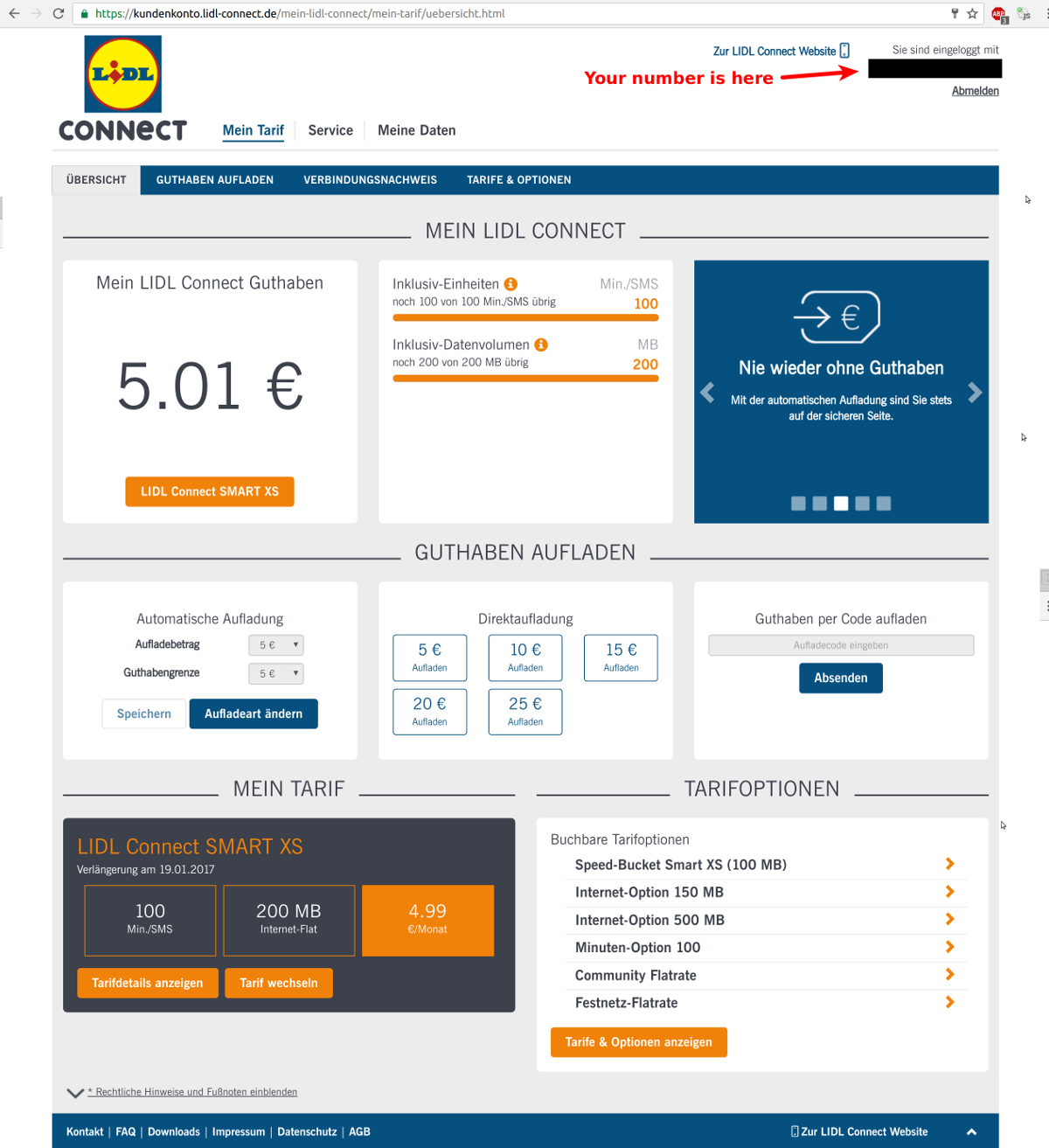 User Interface of Lidl Connect