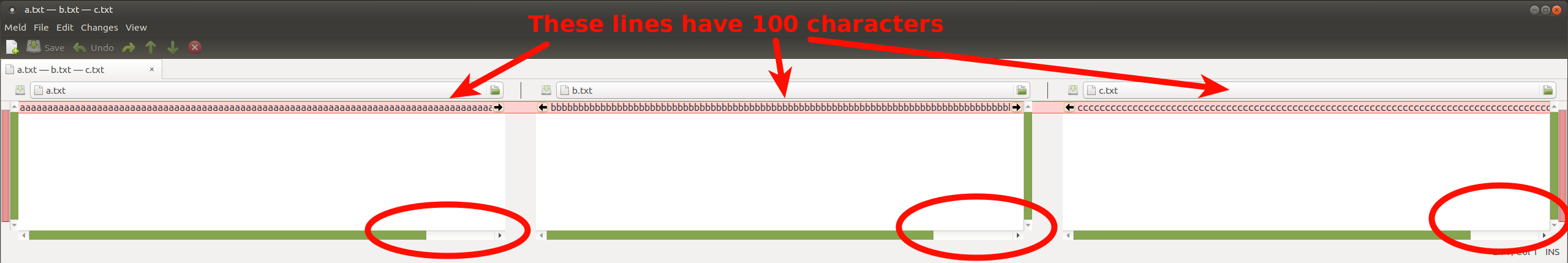 3-way merge with 100 character lines