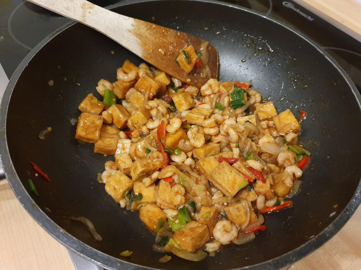 Finished tofu and shrimps