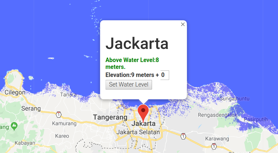 Floodmap of Jackarta (Indonesia; +1m sea level)