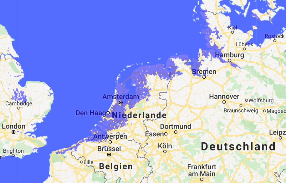 Floodmap of Netherlands (+1m sea level)