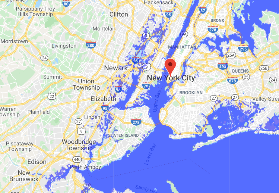Floodmap New York (+1m sea level)