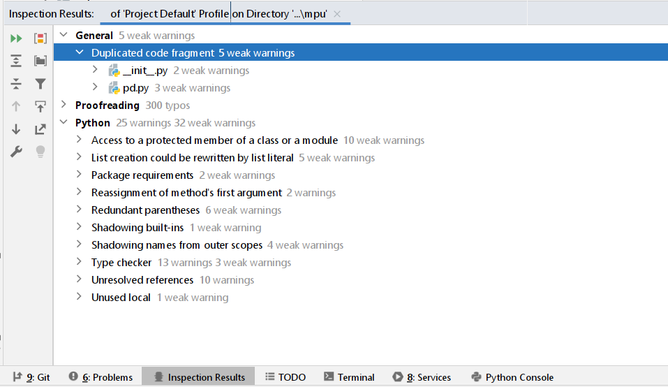Code Inspection within PyCharm.