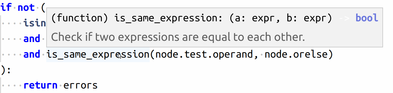 The function signature hint when you hover over the name. Screenshot was taken by the author.