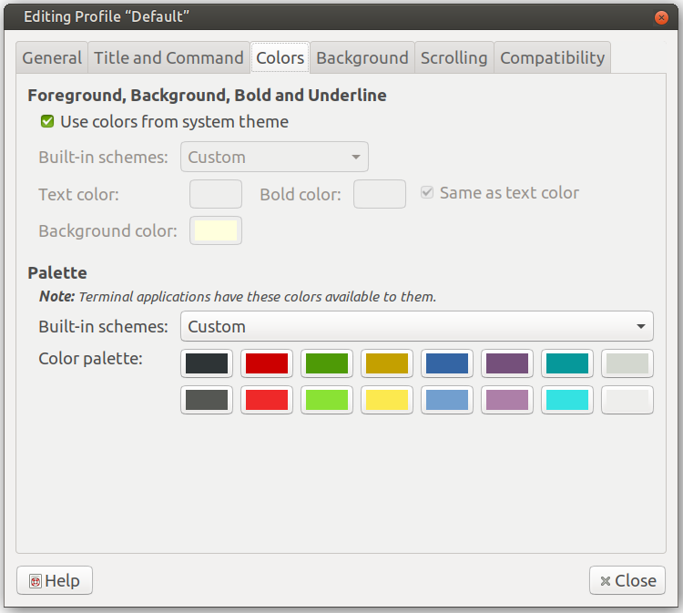 Terminal color palette with dark and light variants