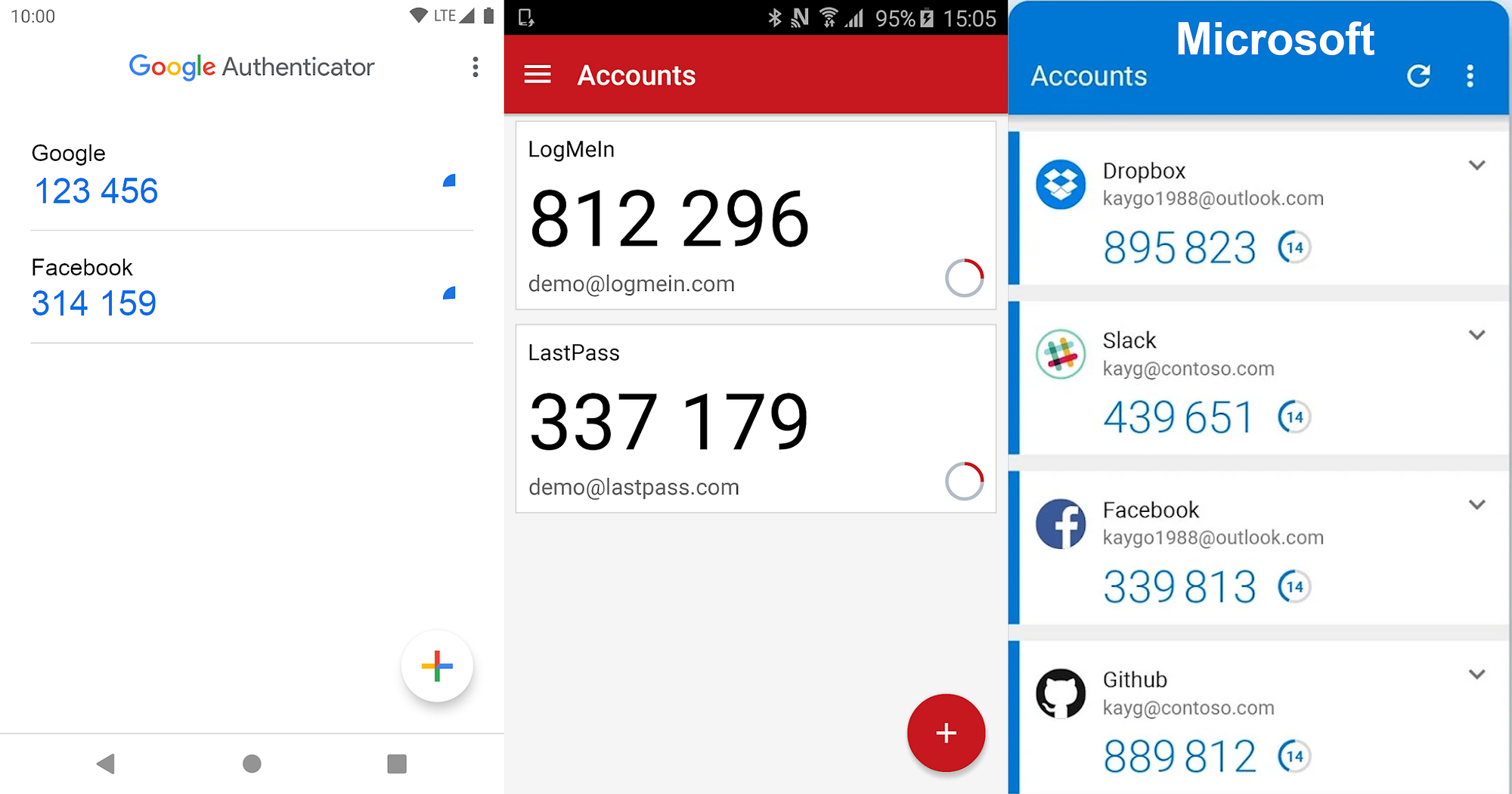 The TOTP apps from Google, LastPass, and Microsoft